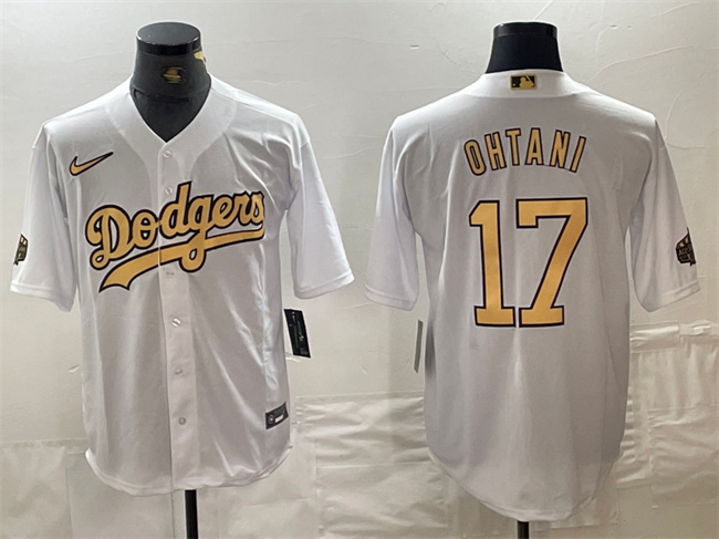 Men's Los Angeles Dodgers #17 Shohei Ohtani 2022 All-Star White Cool Base Stitched Baseball Jersey